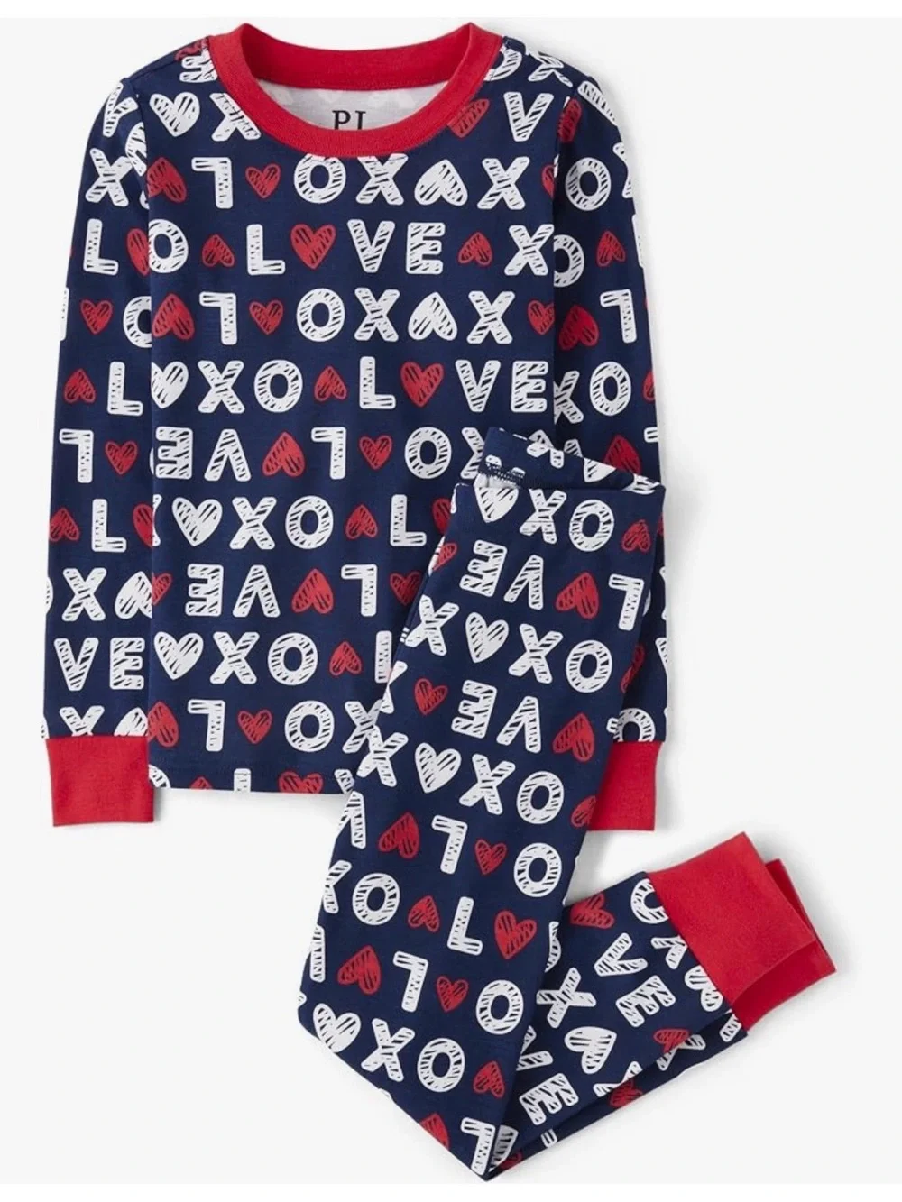 The Children's Place Navy Pajama Set with Red and White Love XO Print